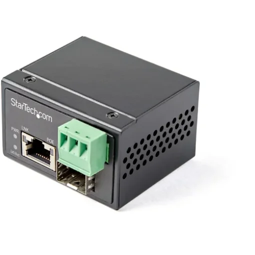Picture of Startech.Com Poe+ Industrial Fiber To Ethernet Media Converter 30W - Sfp To RJ45 - Singlemode/Multimode Fiber To Copper Gigabit Ethernet - Mini/Compact Size - Ip-30/ -40 To +75C - Imc1gsfp30w