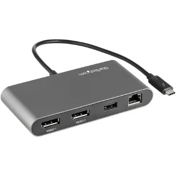 Picture of Startech.Com Thunderbolt 3 Mini Dock - Portable Dual Monitor Docking Station with Dp 4K 60Hz, 1x Usb-A Hub (Usb 3.0/5 Gbps), Gbe - 11in/28cm Cable - TB3 Multiport Adapter - Mac/Windows - Tb3dkm2dpl