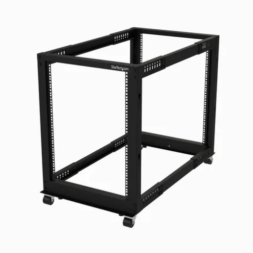 Picture of Startech.Com 4-Post 15U Mobile Open Frame Server Rack, Four Post 19" Network Rack with Wheels, Rolling Rack with Adjustable Depth for Computer/Av/Data/It Equipment - Casters, Leveling Feet or Floor Mounting - 4Postrack15u