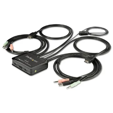 Picture of Startech.Com 2 Port Hdmi Kvm Switch - 4K 60Hz - Compact Dual Port Uhd/Ultra Hd Usb Desktop Kvm Switch W/Integrated 4ft Cables & Audio - Bus Powered & Remote Switching - Macbook Thinkpad - Sv211hdua4k