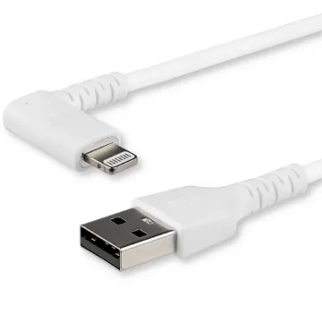 Picture of Startech.Com 6ft (2m) Durable Usb a To Lightning Cable - White 90° Right Angled Heavy Duty Rugged Aramid Fiber Usb Type a To Lightning Charging/Sync Cord - Apple Mfi Certified - Iphone - RUSBLTMM2MWR