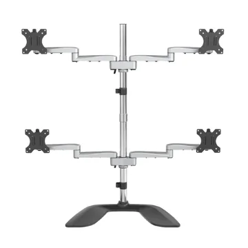 Picture of Startech.Com Desktop Quad Monitor Stand - Ergonomic Vesa 4 Monitor Arm (2x2) Up To 32" - Free Standing Articulating Universal Pole Mount - Height Adjustable/Tilt/Swivel/Rotate - Silver - Armquadss