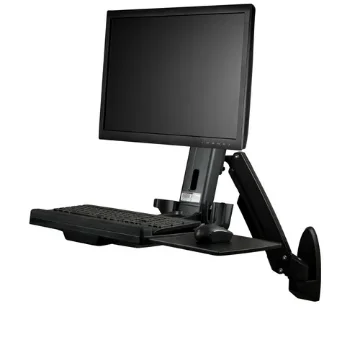 Picture of Startech.Com Wall Mount Workstation - Articulating Full Motion Standing Desk with Ergonomic Height Adjustable Monitor & Keyboard Tray Arm - Mouse & Scanner Holders - Single Vesa Display - WALLSTS1
