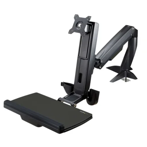 Picture of Startech.Com Sit Stand Monitor Arm - Desk Mount Adjustable Sit-Stand Workstation Arm for Single 34" Vesa Mount Display - Ergonomic Articulating Standing Desk Converter with Keyboard Tray - ARMSTSCP1