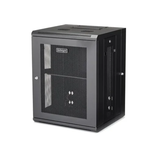 Picture of Startech.Com 4-Post 15U Wall Mount Network Cabinet with 1U Shelf, 19" Hinged Wall-Mounted Server Rack for Data / Av / Electronics / Computer Equipment, Flexible Vented Rack Enclosure - RK1520WALHM
