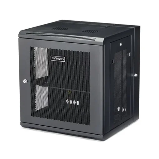 Picture of Startech.Com 4-Post 12U Wall Mount Network Cabinet with 1U Shelf, 19" Hinged Wall-Mounted Server Rack for Data / Av / Electronics / Computer Equipment, Flexible Vented Rack Enclosure - RK12WALHM
