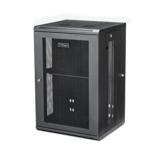 Picture of Startech.Com 4-Post 18U Wall Mount Network Cabinet with 1U Shelf, 19" Hinged Wall-Mounted Server Rack for Data / Av / Electronics / Computer Equipment, Flexible Vented Rack Enclosure - RK1820WALHM