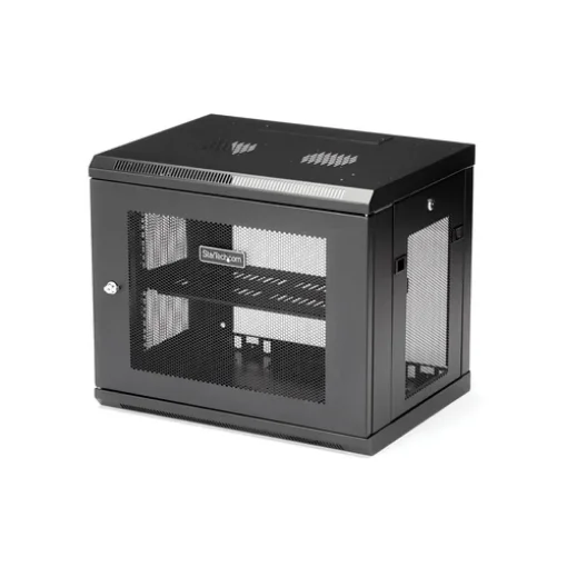 Picture of Startech.Com 2-Post 9U Wall Mount Network Cabinet with 1U Shelf, 19" Wall-Mounted Server Rack for Data / Networking / Av / Electronics / Computer Equipment, Small Vented Rack Enclosure - RK9WALM