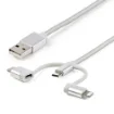 Picture of Startech.Com 1 M (3 Ft.) Usb Multi Charging Cable - Usb To Micro-Usb or Usb-C or Lightning for Iphone / Ipad / Ipod / Android - Apple Mfi Certified - 3 in 1 Usb Charger - Braided - LTCUB1MGR