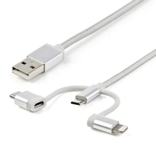 Picture of Startech.Com 1 M (3 Ft.) Usb Multi Charging Cable - Usb To Micro-Usb or Usb-C or Lightning for Iphone / Ipad / Ipod / Android - Apple Mfi Certified - 3 in 1 Usb Charger - Braided - LTCUB1MGR