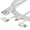 Picture of Startech.Com 1 M (3 Ft.) Usb Multi Charging Cable - Usb To Micro-Usb or Usb-C or Lightning for Iphone / Ipad / Ipod / Android - Apple Mfi Certified - 3 in 1 Usb Charger - Braided - LTCUB1MGR