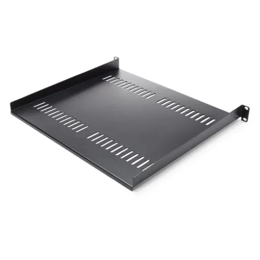 Picture of Startech.Com 1U Server Rack Shelf - Universal Vented Rack Mount Cantilever Tray for 19" Network Equipment Rack & Cabinet - Heavy Duty Steel – Weight Capacity 44lb/20kg - 16" Deep Shelf, Black - CABSHELF116V