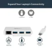 Picture of Startech.Com 3-Port Usb-C Hub with Gigabit Ethernet - Usb-C To 3x Usb-A - Usb 3.0 Hub - White~3-Port Usb-C Hub with Gigabit Ethernet - Usb-C To 3x Usb-A - Usb 3.0 Hub - 5Gbps - White - Hb30c3a1gea