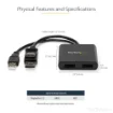 Picture of Startech.Com 2-Port Multi Monitor Adapter - Displayport 1.2 Mst Hub - Dual 4K 30Hz or 1080p - Usb Bus Powered - Video Splitter for Extended Desktop Mode on Windows Pcs Only - Dp To 2x Dp - MSTDP122DP