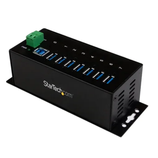 Picture of Startech.Com 7-Port Industrial Usb 3.0 Hub with Esd Protection~7-Port Usb 3.0 Hub (5Gbps) - Metal Industrial Usb-A Hub with Esd Protection & 350W Surge Protection - Din Rail, Wall or Desk Mountable - Taa Compliant Usb Expander Hub - ST7300USBME