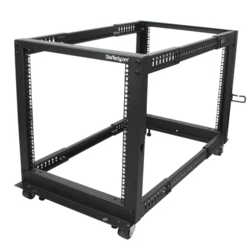 Picture of Startech.Com 4-Post 12U Mobile Open Frame Server Rack, Four Post 19" Network Rack with Wheels, Rolling Rack with Adjustable Depth for Computer/Av/Data/It Equipment - Casters, Leveling Feet or Floor Mounting - 4Postrack12u