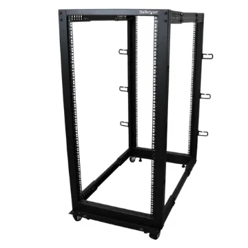 Picture of Startech.Com 4-Post 25U Mobile Open Frame Server Rack, Four Post 19in Network Rack with Wheels, Rolling Rack with Adjustable Depth for Computer/Av/Data/It Equipment - Casters, Leveling Feet or Floor Mounting - 4Postrack25u
