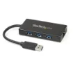 Picture of Startech.Com 3-Port Portable Usb 3.0 Hub Plus Gigabit Ethernet - Aluminum with Built-In Cable~3-Port Portable Usb 3.0 Hub Plus Gigabit Ethernet - 5Gbps - Aluminum with Built-In Cable - St3300gu3b