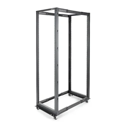 Picture of Startech.Com 4-Post 42U Mobile Open Frame Server Rack, Four Post 19" Network Rack with Wheels, Rolling Rack with Adjustable Depth for Computer/Av/Data/It Equipment - Casters, Leveling Feet or Floor Mounting - 4POSTRACK42