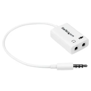 Picture of Startech.Com White Headset Adapter for Headsets with Separate Headphone / Microphone Plugs - 3.5mm 4 Position To 2x 3 Position 3.5mm M/F - Muyhsmffadw
