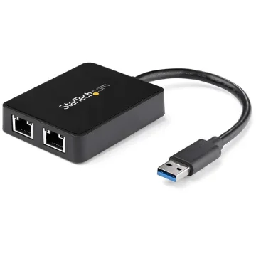 Picture of Startech.Com Usb 3.0 To Dual Port Gigabit Ethernet Adapter Nic W/ Usb Port - USB32000SPT