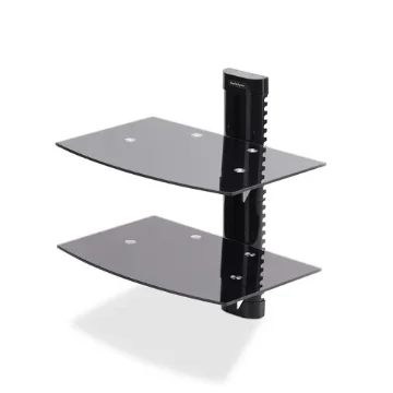 Picture of Startech.Com Dual Floating Wall-Mounted Av Shelves, Adjustable Height Shelf for Under Tv, Organize A/V Equipment on Black Tempered Glass Shelves - 2B-WALL-MOUNT-SHELF