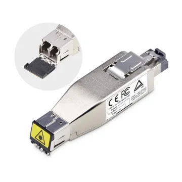 Picture of Startech.Com Gigabit Fiber To RJ45 Ethernet Media Converter Dongle, Optical Singlemode 10km/Multimode 800m, Poe Powered, Compact Design, Metal Housing, Micro Mini, Taa - D01ml55p-Fiber-Media