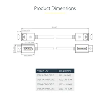 Picture of Startech.Com 1m Displayport 2.1 Cable, Vesa Certified DP40 Displayport Cable w/UHBR10/HDR/HDCP 2.2, 8K 60Hz/4K 144Hz W/Dsc 1.2a, 40Gbps, Dp 2.1 Cable, Uhd Monitor Cord, M/M - DP21-1M-DP40-CABLE