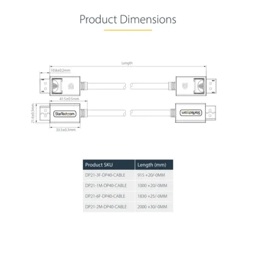 Picture of Startech.Com 1m Displayport 2.1 Cable, Vesa Certified DP40 Displayport Cable w/UHBR10/HDR/HDCP 2.2, 8K 60Hz/4K 144Hz W/Dsc 1.2a, 40Gbps, Dp 2.1 Cable, Uhd Monitor Cord, M/M - DP21-1M-DP40-CABLE