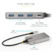 Picture of Startech.Com 4-Port Usb-C Hub with Usb-C Dp Alt Mode Video Output 4K 60Hz - 3x Usb-A, 1x Usb Type-C, 100W Power Delivery Pass-Through, Usb 3.2 10Gbps, 1ft/30cm Cable, Portable Usb Hub - Hb31c3a1cdppd3