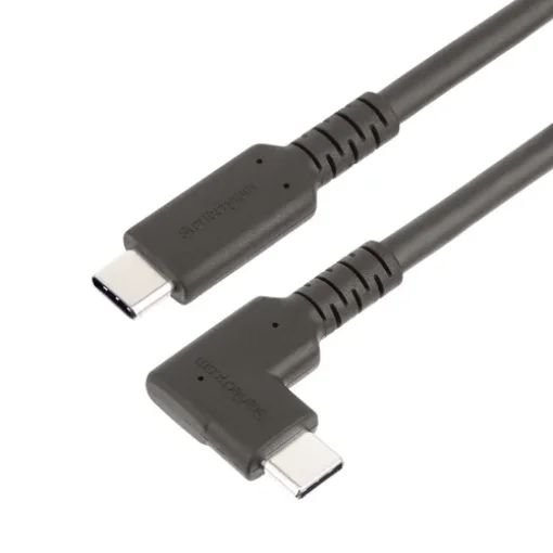 Picture of Startech.Com 1.6ft (50cm) Rugged Right Angle Usb-C Cable, Usb 3.2 Gen 2 (10 Gbps), Full-Featured Usb C To C Data Transfer Cable, 4K 60Hz Dp Alt Mode, 100W Power Delivery - 90 Degree Usb Type-C Cable - Rusb31cc50cmbr
