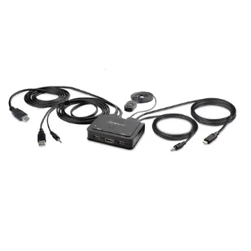 Picture of Startech.Com 2-Port Hybrid Usb-C Hdmi Cable Kvm Switch, 4K 60Hz, Compact Kvm with 6ft/1.8m Usb-A/Hdmi/Audio & 4ft/1.2m Usb-C Integrated Host Cables, Bus Powered - Remote Push Button/Hotkey Switching - C2-H46-UAC-CBL-KVM