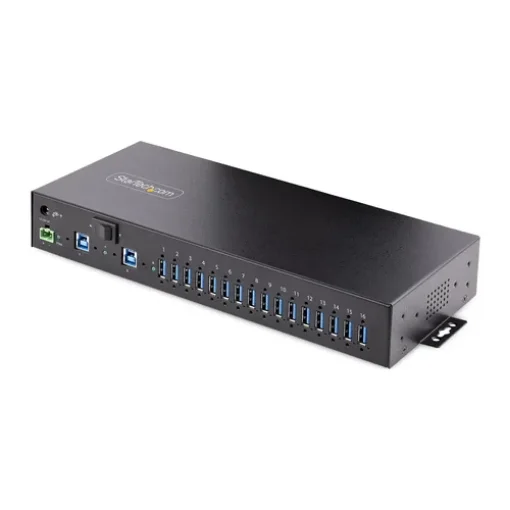 Picture of Startech.Com 16-Port Industrial Usb 3.0 Hub 5Gbps, Metal, Din/Surface/Rack Mountable, Esd Protection, Terminal Block Power, Up To 120W Shared Usb Charging, Dual-Host Hub/Switch - 5G16ainds-Usb-A-Hub