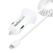 Picture of Startech.Com Lightning Car Charger with Coiled Cable, 1m Coiled Lightning Cable, 12W, White, 2 Port Usb Car Charger Adapter for Phones and Tablets, Dual Usb in Car Iphone Charger - Usblt2pcarw2