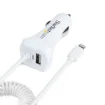 Picture of Startech.Com Lightning Car Charger with Coiled Cable, 1m Coiled Lightning Cable, 12W, White, 2 Port Usb Car Charger Adapter for Phones and Tablets, Dual Usb in Car Iphone Charger - Usblt2pcarw2