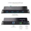 Picture of Startech.Com 4-Port Industrial Usb 3.0 5Gbps Hub, Rugged Usb Hub with Esd Protection, Din/Wall/Desk Mountable Usb-A Hub, Usb Expander W/Locking Ports, Heavy Duty - Taa - 5G4aindnp-Usb-A-Hub