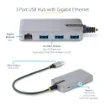 Picture of Startech.Com 3-Port Usb Hub with Ethernet - 3x Usb-A Ports - Gigabit Ethernet (Rj-45) - Usb 3.0 5Gbps - Bus-Powered - 1ft/30cm Long Cable - Portable Laptop Usb Hub Adapter W/ Gbe - 5G3agbb-Usb-A-Hub