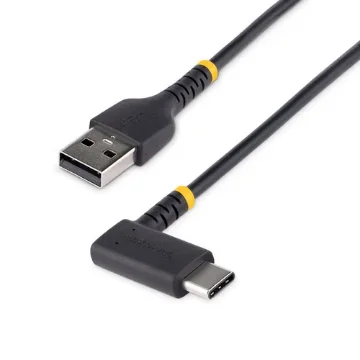 Picture of Startech.Com 3ft (1m) Usb a To C Charging Cable Right Angle - Heavy Duty Fast Charge Usb-C Cable - Black Usb 2.0 a To Type-C - Rugged Aramid Fiber - 3A - Usb Charging Cord - R2ACR-1M-USB-CABLE