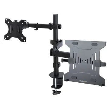 Picture of Startech.Com Monitor Arm with Vesa Laptop Tray, for a Laptop (4.5kg/9.9lb) and a Single Display Up To 32" (8kg/17.6lb), Black, Vented Tray, Adjustable Laptop Arm Mount, C-Clamp/Grommet Mount - A2-LAPTOP-DESK-MOUNT
