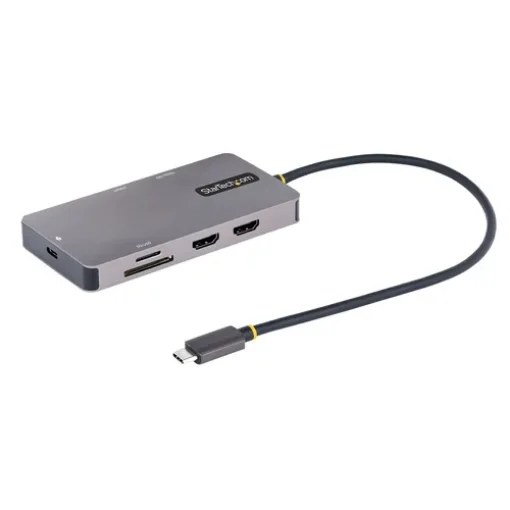 Picture of Startech.Com Usb C Multiport Adapter, Dual Hdmi Video, 4K 60Hz, 2Pt 5Gbps Usb-A Hub, 100W Power Delivery Pass-Through/Gbe/Sd/Microsd, 12"/30cm Cable, Travel Dock, Laptop Docking Station - 120B-USBC-MULTIPORT