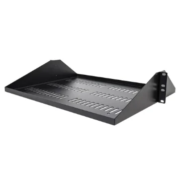 Picture of Startech.Com 2U Server Rack Shelf, Center Mounted Universal Vented Rackmount Cantilever Tray for 19" Network Equipment Rack, Heavy Duty Steel, 200lb Capacity, 14" Deep, Black - SHELF-2U-14-CENTER-V