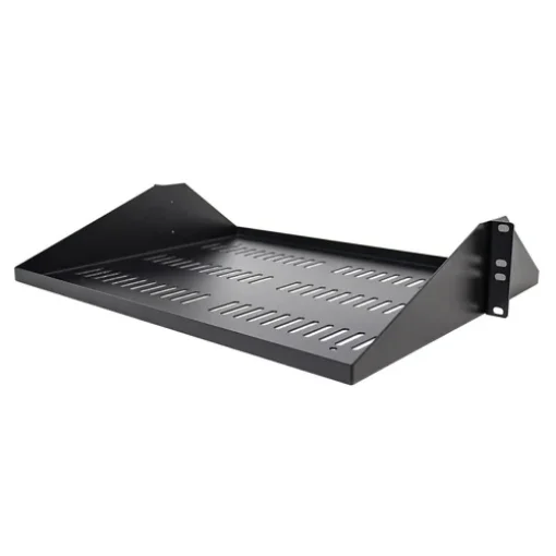 Picture of Startech.Com 2U Server Rack Shelf, Center Mounted Universal Vented Rackmount Cantilever Tray for 19" Network Equipment Rack, Heavy Duty Steel, 200lb Capacity, 14" Deep, Black - SHELF-2U-14-CENTER-V