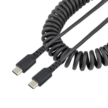 Picture of Startech.Com 3ft (1m) Usb C Charging Cable, Coiled Heavy Duty Fast Charge & Sync Usb-C Cable, Usb 2.0 Type-C Cable, Rugged Aramid Fiber, Durable Male To Male Usb Cable, Black - R2CCC-1M-USB-CABLE