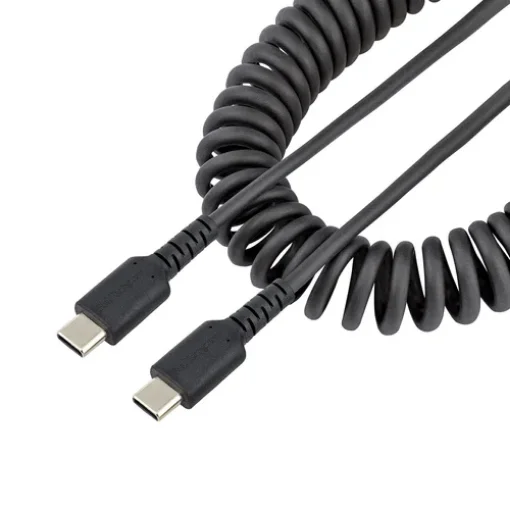 Picture of Startech.Com 3ft (1m) Usb C Charging Cable, Coiled Heavy Duty Fast Charge & Sync Usb-C Cable, Usb 2.0 Type-C Cable, Rugged Aramid Fiber, Durable Male To Male Usb Cable, Black - R2CCC-1M-USB-CABLE