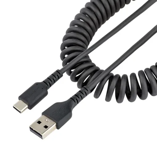 Picture of Startech.Com 1m Usb a To C Charging Cable, Coiled Heavy Duty Fast Charge & Sync, High Quality Usb 2.0 a To Usb Type-C Cable, Rugged Aramid Fiber, Durable Male To Male Usb Cable - R2ACC-1M-USB-CABLE