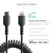 Picture of Startech.Com 1m (3ft) Usb C To Lightning Cable, Mfi Certified, Coiled Iphone Charger Cable, Black, Durable Tpe Jacket Aramid Fiber, Heavy Duty Coil Lightning Cable - Rusb2clt1mbc