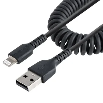 Picture of Startech.Com 50cm (20in) Usb To Lightning Cable, Mfi Certified, Coiled Iphone Charger Cable, Black, Durable Tpe Jacket Aramid Fiber, Heavy Duty Coil Lightning Cable - Rusb2alt50cmbc