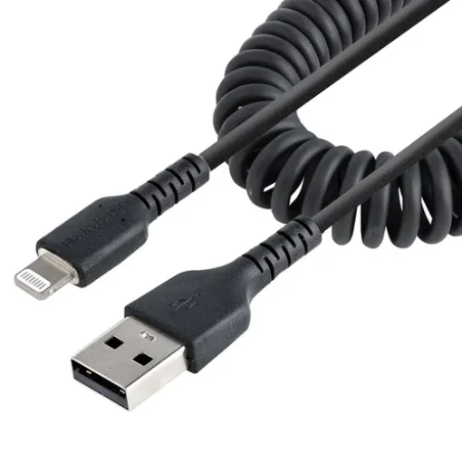 Picture of Startech.Com 50cm (20in) Usb To Lightning Cable, Mfi Certified, Coiled Iphone Charger Cable, Black, Durable Tpe Jacket Aramid Fiber, Heavy Duty Coil Lightning Cable - Rusb2alt50cmbc