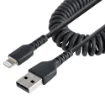 Picture of Startech.Com 1m (3ft) Usb To Lightning Cable, Mfi Certified, Coiled Iphone Charger Cable, Black, Durable Tpe Jacket Aramid Fiber, Heavy Duty Coil Lightning Cable - Rusb2alt1mbc