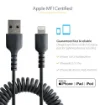 Picture of Startech.Com 1m (3ft) Usb To Lightning Cable, Mfi Certified, Coiled Iphone Charger Cable, Black, Durable Tpe Jacket Aramid Fiber, Heavy Duty Coil Lightning Cable - Rusb2alt1mbc